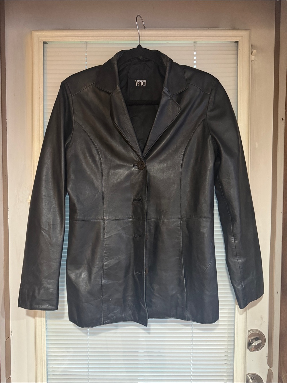 Vericci Black Leather Blazer Jacket
